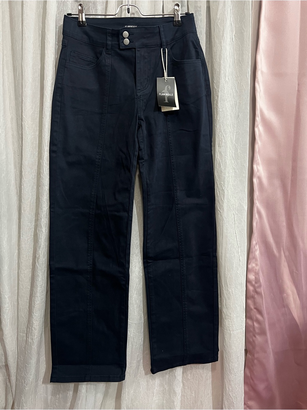 Flamingals Straight-Leg High-Rise Pants in Navy